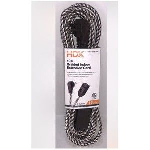 Braided Indoor Extension Cord 10 Ft. 3 Outlets Flat Head 2 Prong 16 Gauge Brown